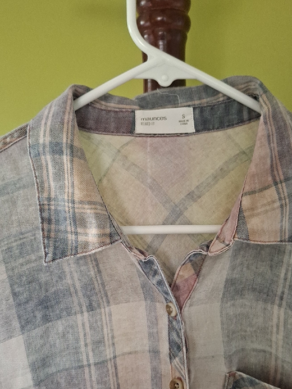 Maurices Blue and Pink Plaid Casual Button-Down Shirt